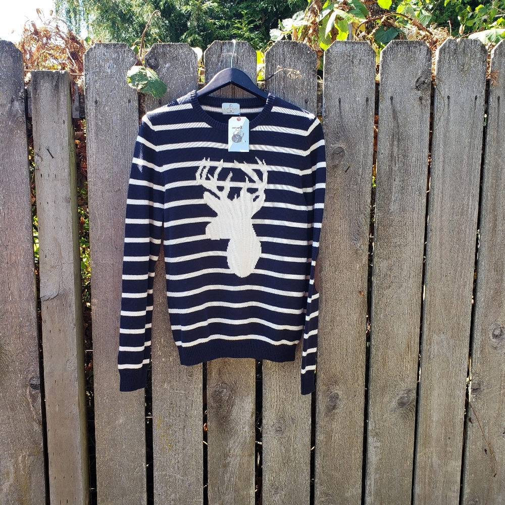 Class Club Long Sleeved Sweater Striped Moose Girls Size 18/20 Womens 10/12  NWT